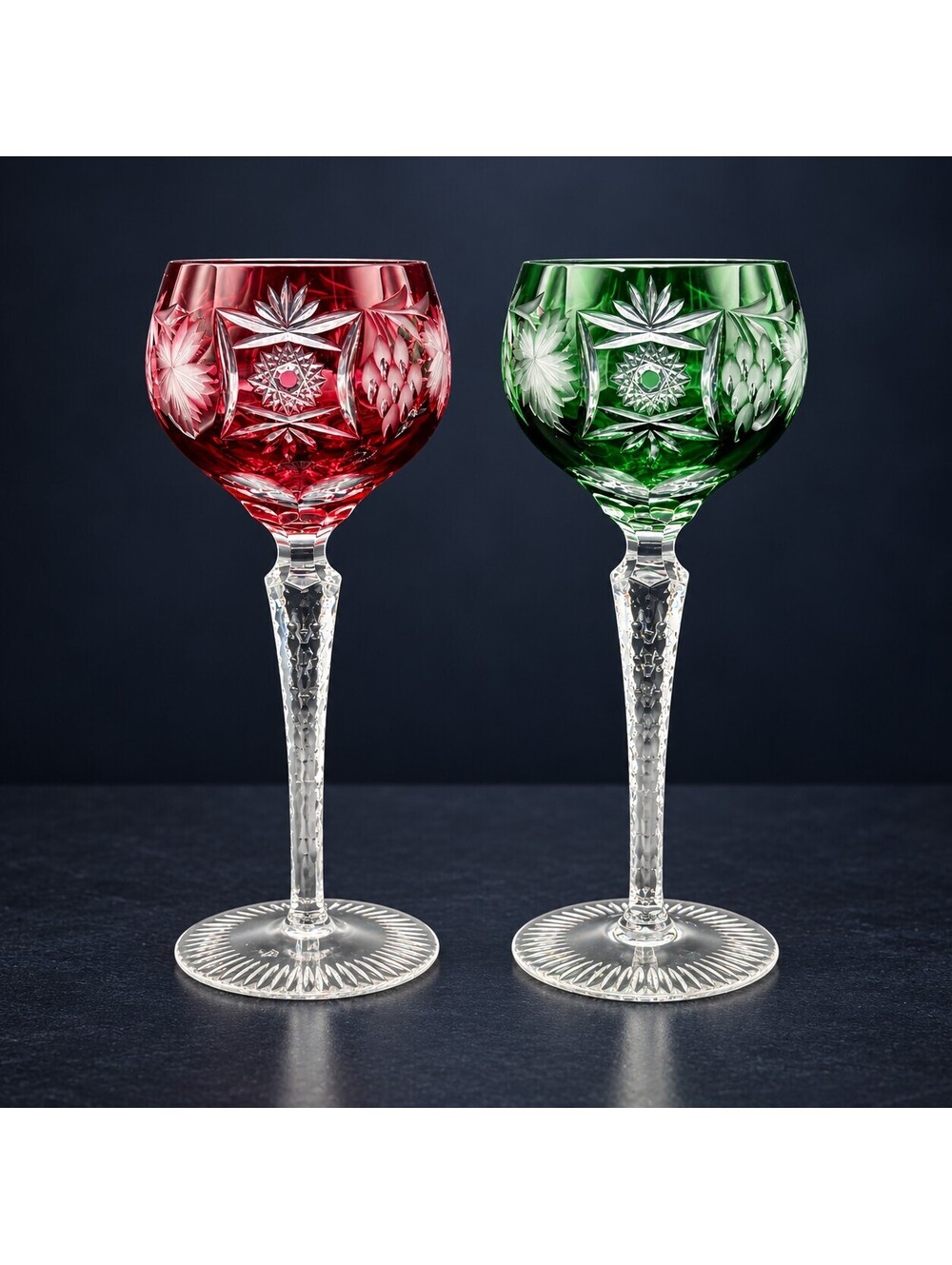 Set of 2 Vtg Nachtmann Traube Wine Hocks Green & Cranberry 8.25" Made in Germany